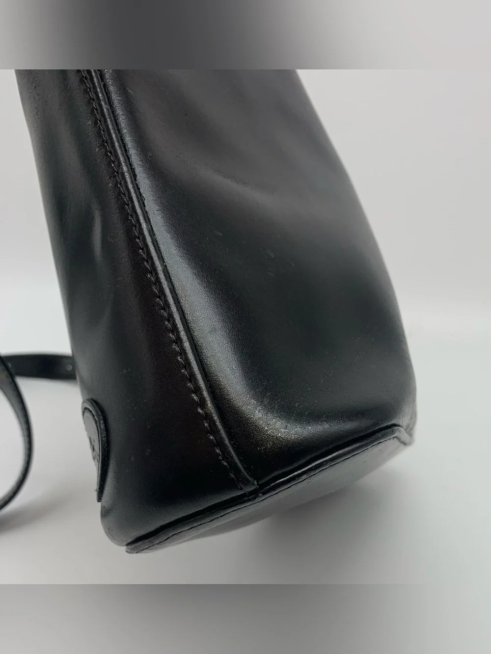Vintage Longchamp Roseau Black Leather Bucket Shoulder Bag Silver hardware